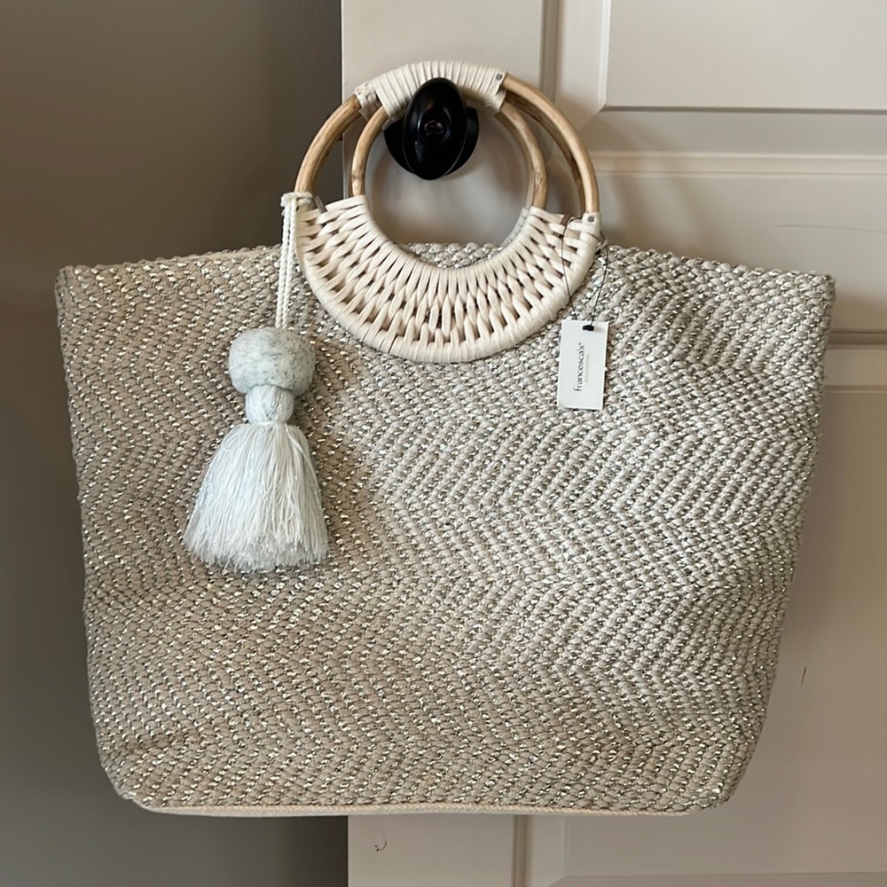 NWT Large Tote Bage with Bamboo Handles